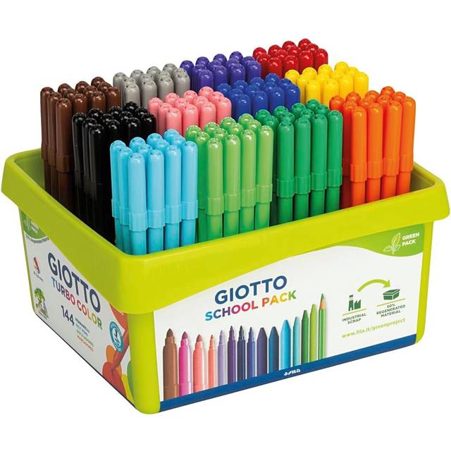 GIOTTO Turbocolor filtspetsfiberpennor, fin spets 2,8 mm, skolväska, 144 x blandade färger, perfekt för barn, fester och skolor