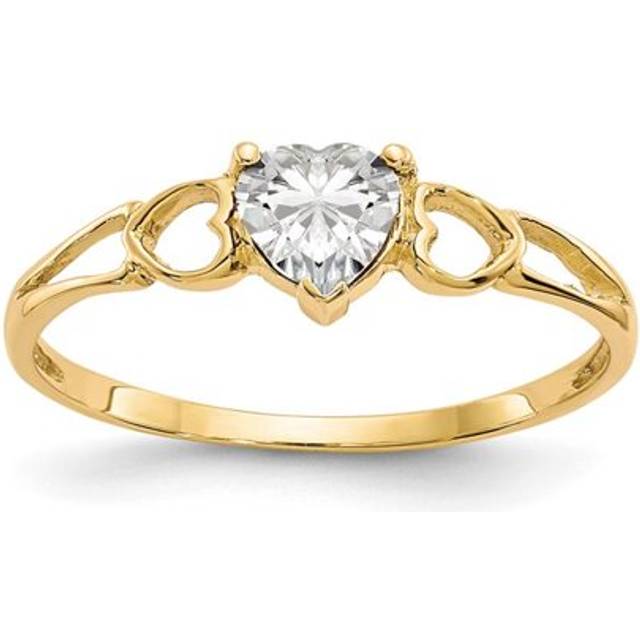 10K Yellow Gold Polished Geniune White Topaz Birthstone Ring - Size 7