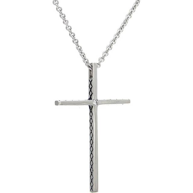 Andrea Candela La Fe Silver 0.02 Ct. Tw. Diamond Cross Necklace