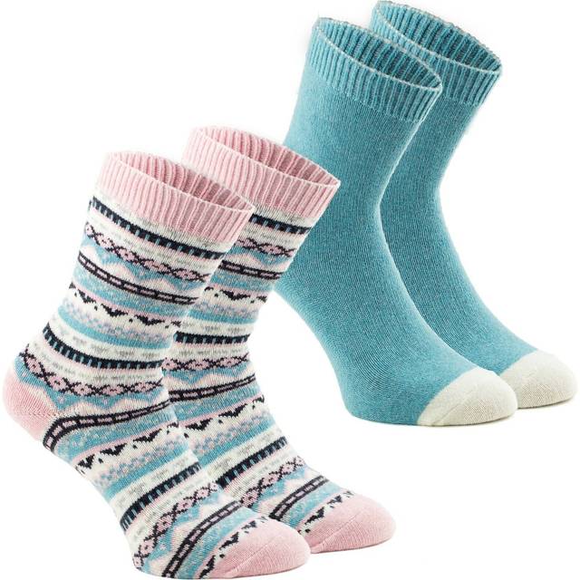 Womens socks fair isle patterned pink mint - wool mix w/cashmere - pack of 2
