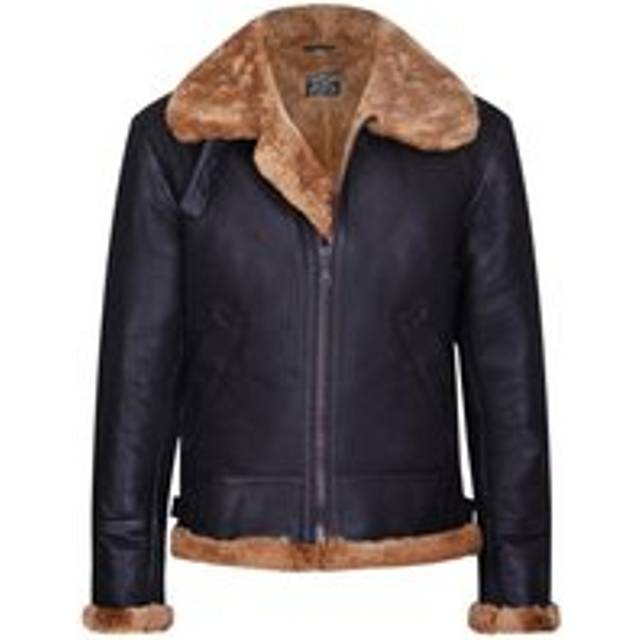 Infinity Leather Mens Pilot B3 Flying Shearling Sheepskin Bomber Aviator Jacket - Dark Brown - Size Medium