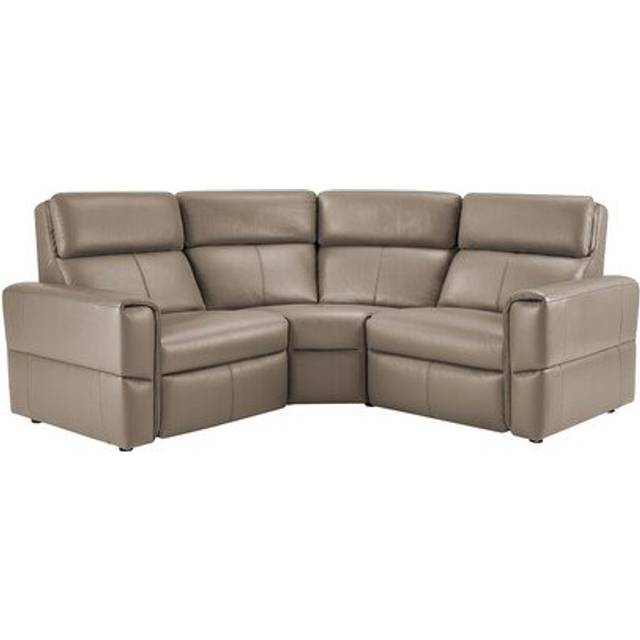 Taupe Leather Sofas - Modular 3 Seat Static Corner Sofa - Samson Range - Oak Furnitureland