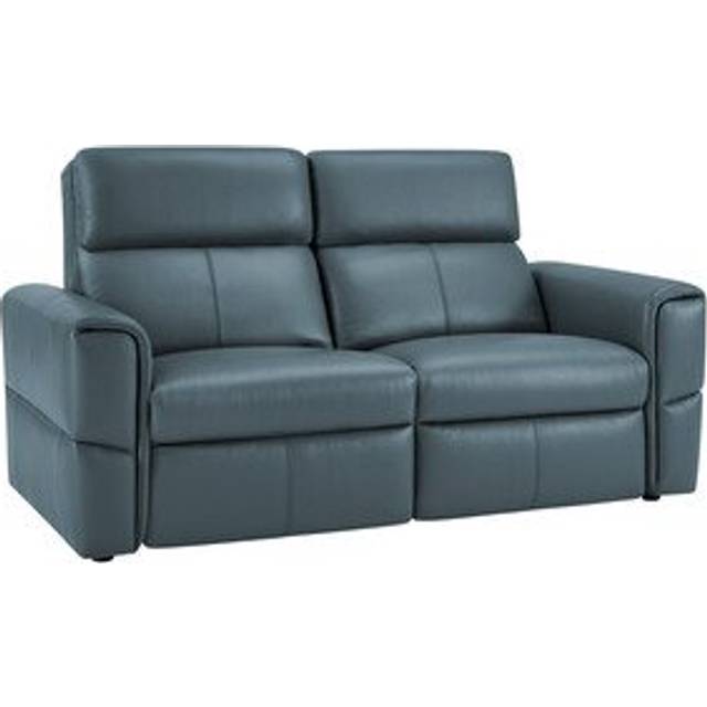 Light Blue Leather Sofas - Modular 2 Seat Static Sofa - Samson Range - Oak Furnitureland