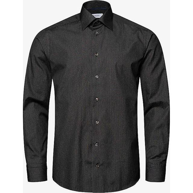 Eton Mens Black Signature Glitter-stripe Slim-fit Cotton Shirt 15.75 - BLACK