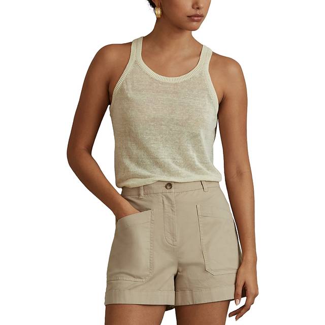 Reiss Womens Neutral Nova Turn-up Mid-rise Stretch-cotton Shorts 4 - NEUTRAL
