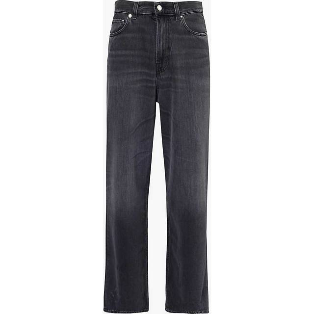 Haikure Mens Black Tencel Brand-patch Relaxed-fit Wide-leg Organic Cotton-blend Denim Jean 36