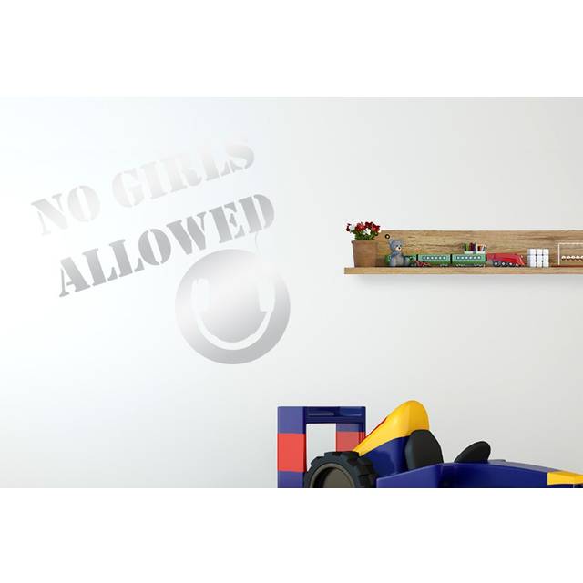 No Girls Allowed Boys Headphones Room Sign Wall Sticker - Shiny Silver (52cm H X 57cm W)