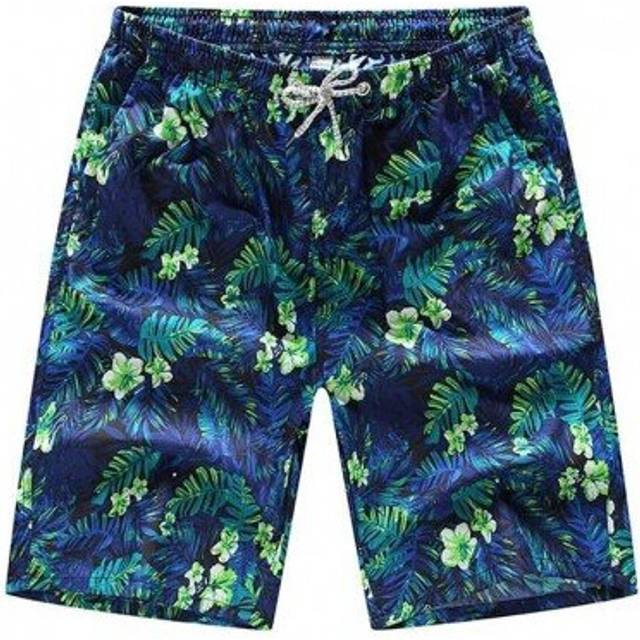 (2XL, Z) Swimming Shorts Men Print Drawstring Loose Quick Drying Short Fifth Pants Beach Swimwear Surfing Swim Trunks Swimsuit