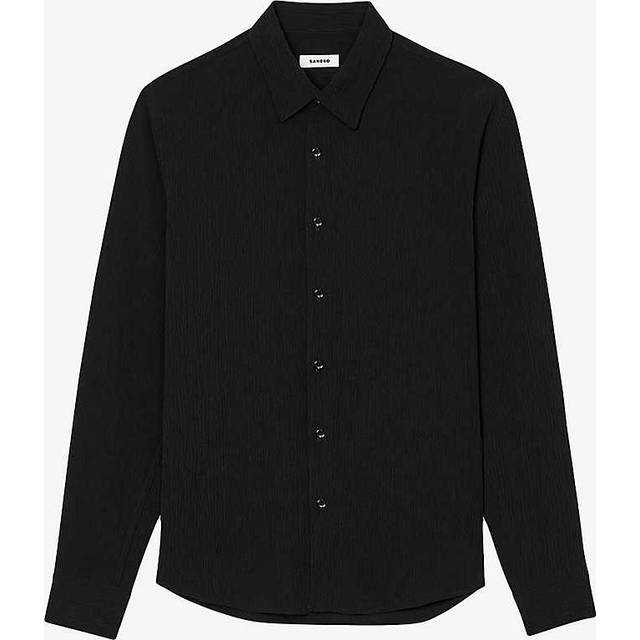 Sandro Mens Noir / Gris Relaxed-fit Pleated Woven Shirt L