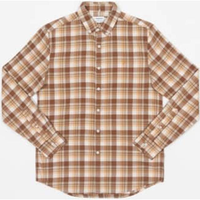 Leyroy Casual Fit Organic Cotton Check Shirt In Cream