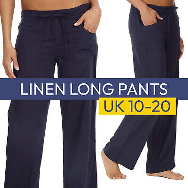 Womens linen long pants longline chino trousers summer lightweight 10 14 18 20