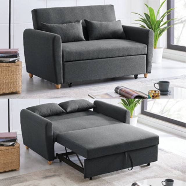 Convertible 2 seater sofa bed with 2 cushions pull out bed for living room