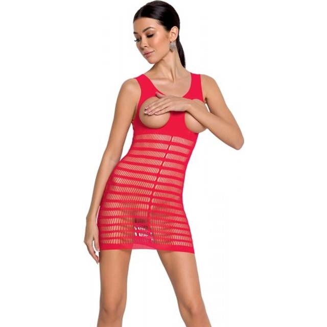 Passion BS092 Open Cup Bodystocking Dress - Red - One Size