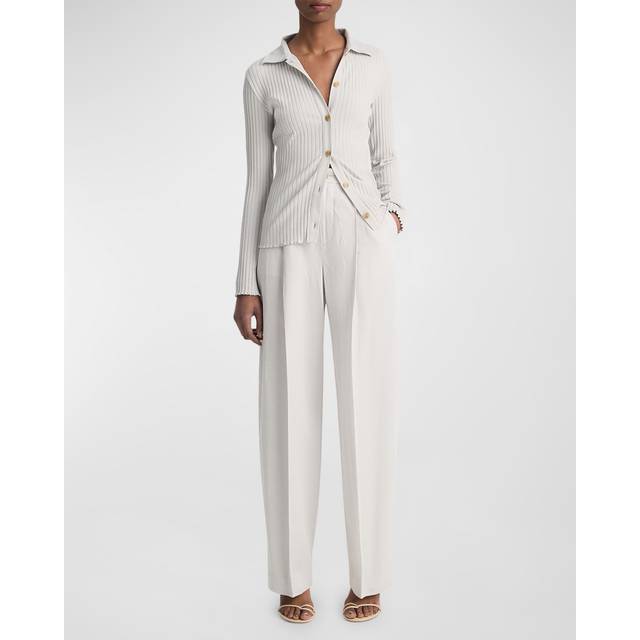 Vince High-Waist Casual Tailored Wide Leg Linen-Blend Pant