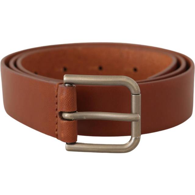 Dolce & Gabbana Brown Calf Leather Silver Tone Metal Buckle Belt - 90 cm / 36 Inches