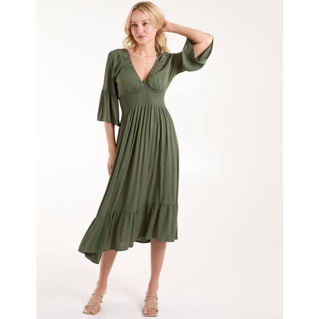 Blue Vanilla Womens Shirred Empire Bust Dress - Khaki - Size Small