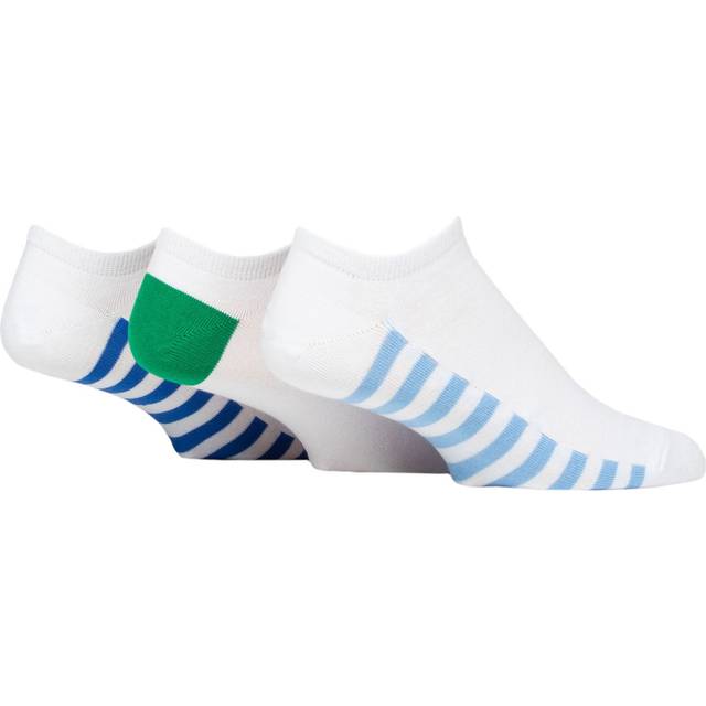 Mens 3 Pair Pringle Plain and Patterned Cotton Secret Socks White Blue Sole Stripes 6-11 Mens