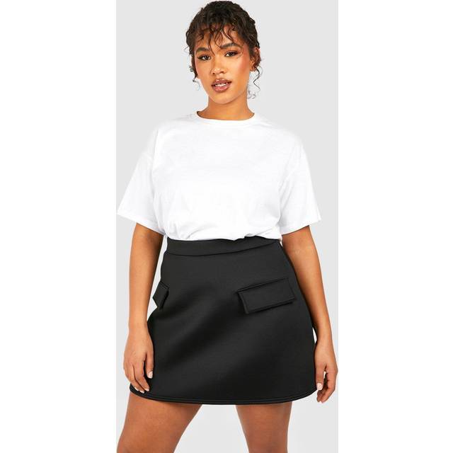 Womens Plus Pocket Detail Scuba Mini Skirt - Black - 28, Black