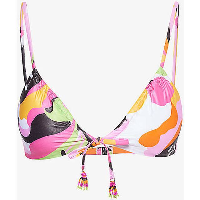 Seafolly Womens Hot Pink Rio Abstract-print Stretch-recycled Polyester Bikini Top 10 - HOT PINK
