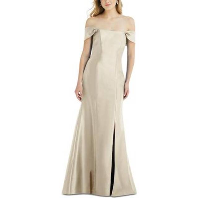 Alfred Sung Off-The-Shoulder Bow-Back Satin Trumpet Gown