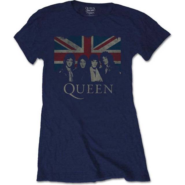 Queen Vintage Union Jack Navy Womens Fitted T-shirt Official