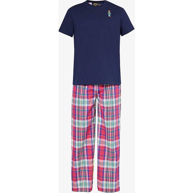 Polo Ralph Lauren Mens Navy/raspberry Blue Logo-embroidered Regular-fit Cotton Pyjama Set S