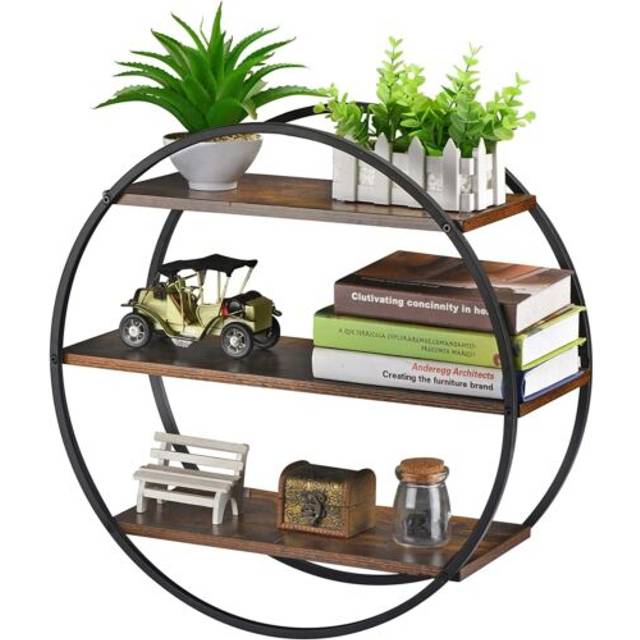 Industrial circle wall shelf accent floating shelves hanging corner home studio