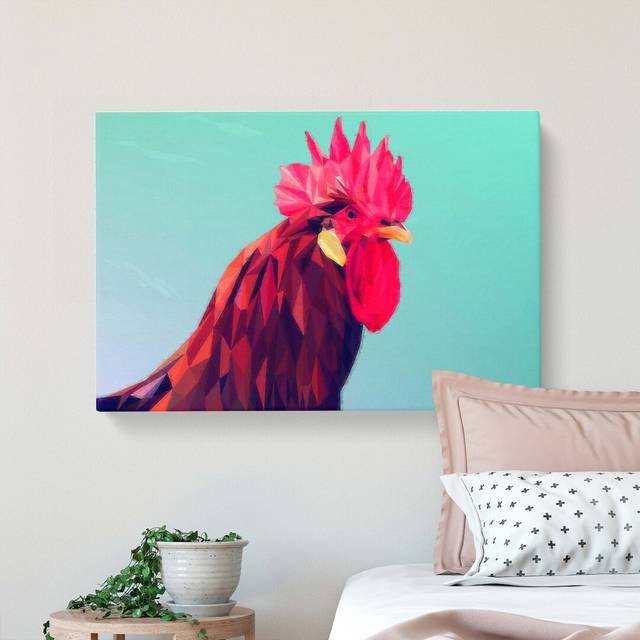 Geometric Rooster in Abstract - Wrapped Canvas Painting Print (60cm H x 91cm W x 3cm D)