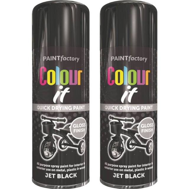 2 x 400ml Jet Black Gloss Spray Paint All Purpose Aerosol Metal & Wood