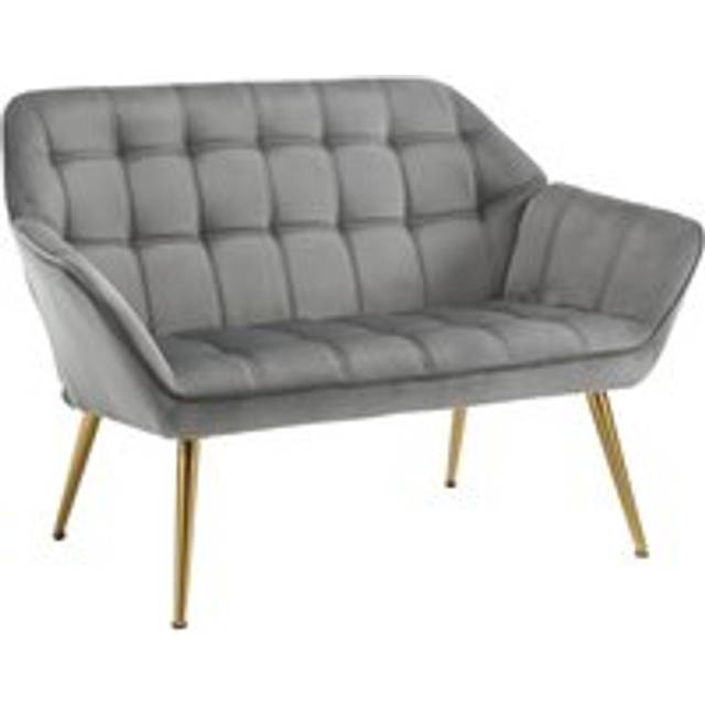 2 Seater Sofa in Velvet Modern Upholstered Couch Comfortable Padded Loveseat Sofa with Metal Legs for Bedroom Living Room, Gray, Wahson