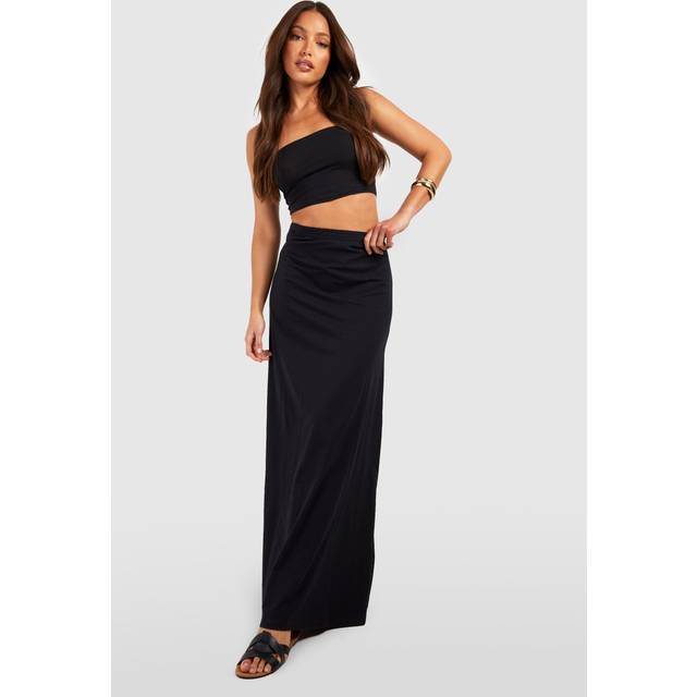 Womens Tall Basic Cotton Blend Floor Sweeping Maxi Skirt - Black - 8, Black