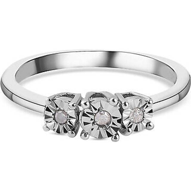 Tjc diamond three stone ring for women in platinum over silver