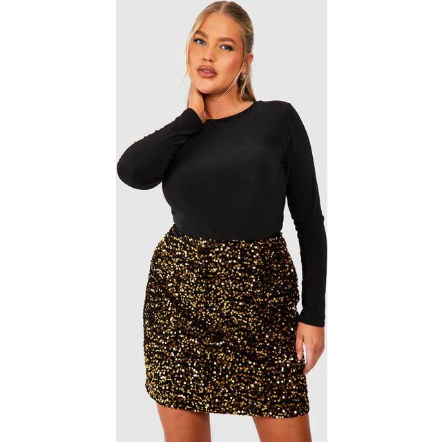 Womens Plus Velvet Sequin Mini Skirt - Gold - 24, Gold