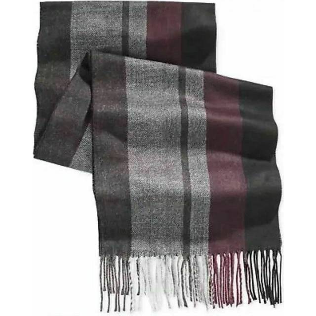 Alfani plaid charcoal gray men's scarf with fringe