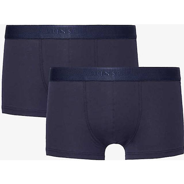 Sunspel Mens Vy Branded-waistband Mid-rise Pack of Two Stretch-cotton Trunks M - NAVY