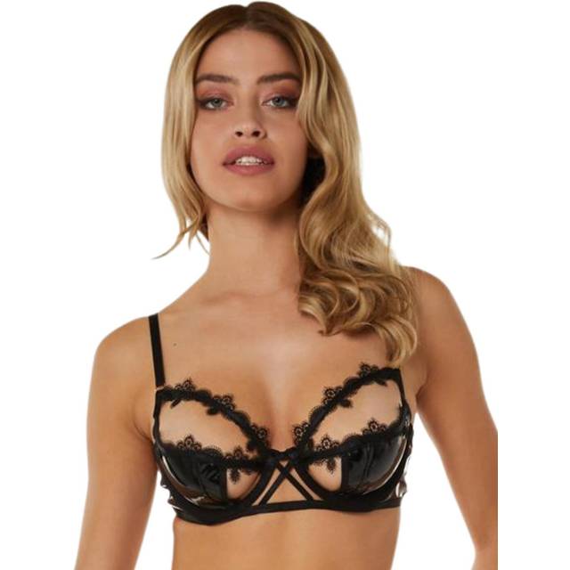Playful Promises Womens Brea Cut Out PVC Lace Trim Bra - Black - Size 32C