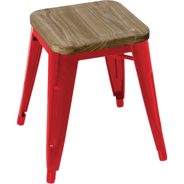 Bolero Bistro Low Stools with Wooden Seat Pad Red (Pack of 4)