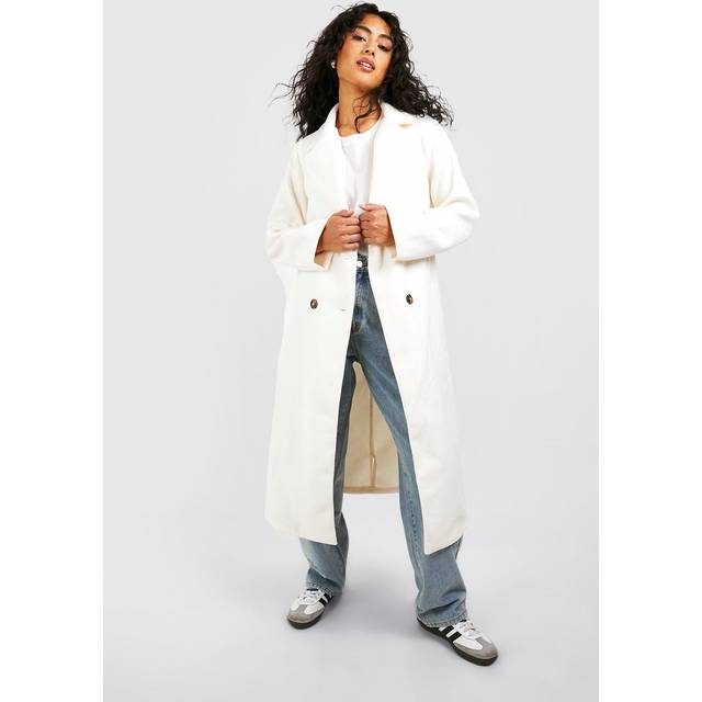 Womens Double Breasted Longline Coat - White - 8, White