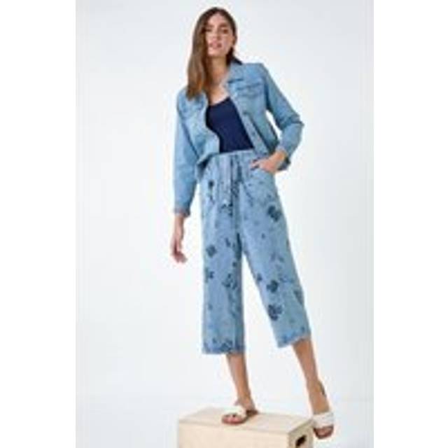 Roman Denim Floral Print Culotte Trousers - Size 20