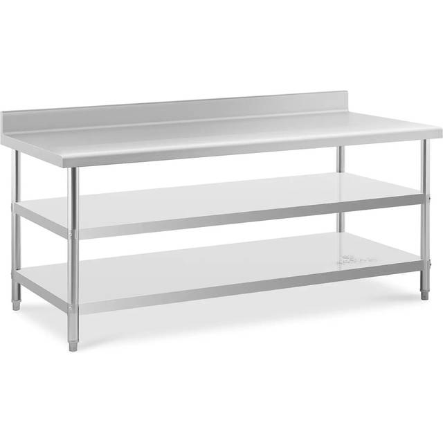 Stainless steel table with backsplash - 200 x 90 x 16.5 cm - 240 kg - 2 shelves - Royal Catering RCAT-200/90-SPS3SH