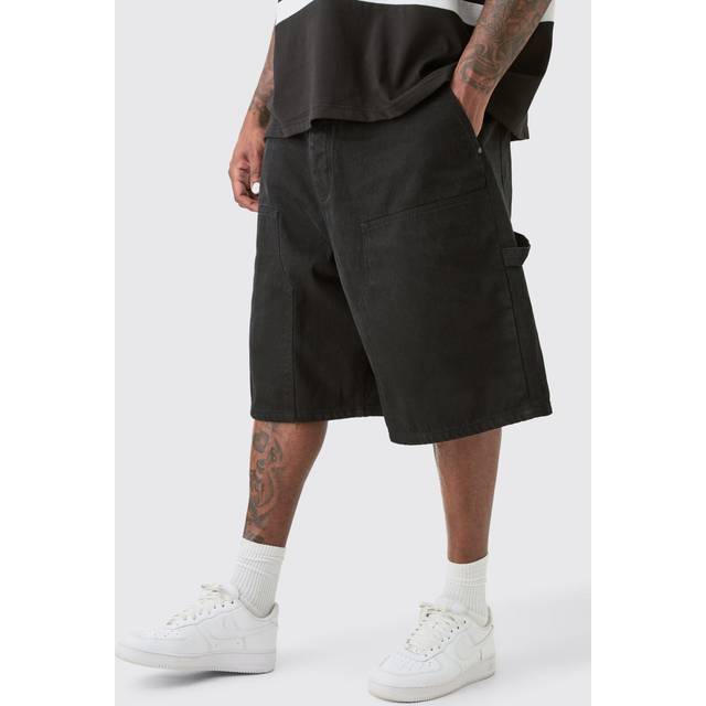 Plus Carpenter Detail Denim Jorts In Black - 42