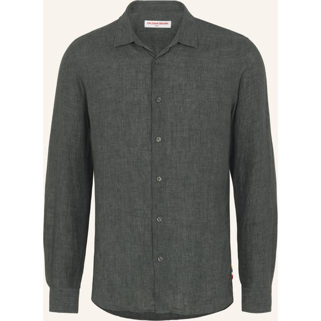 Orlebar Brown Mens Light Kombu Giles Regular-fit Linen Shirt S