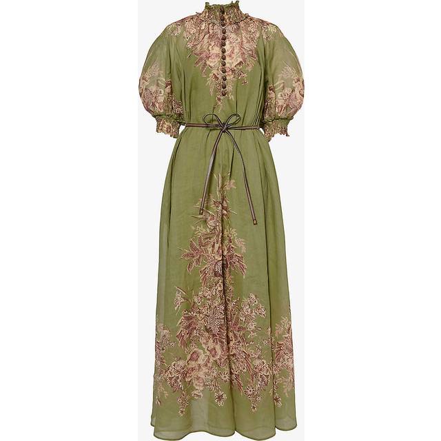 Zimmermann Womens Khaki Floral Ottie Floral-print Ramie Maxi Dress S - KHAKI FLORAL