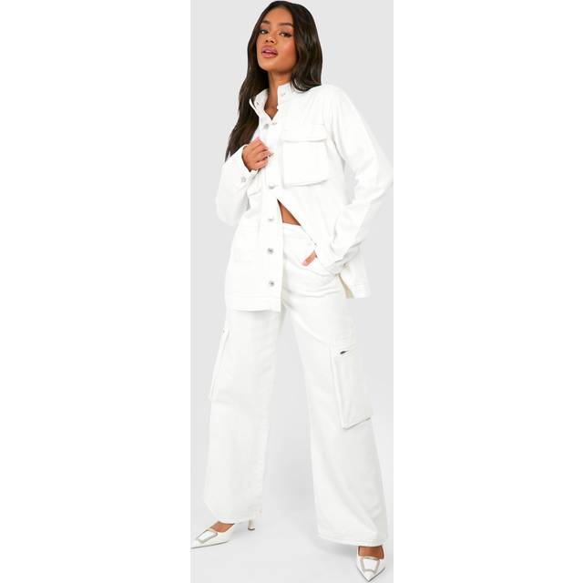 Womens Zip Pocket Denim Cargo Jeans - Cream - 6, Cream