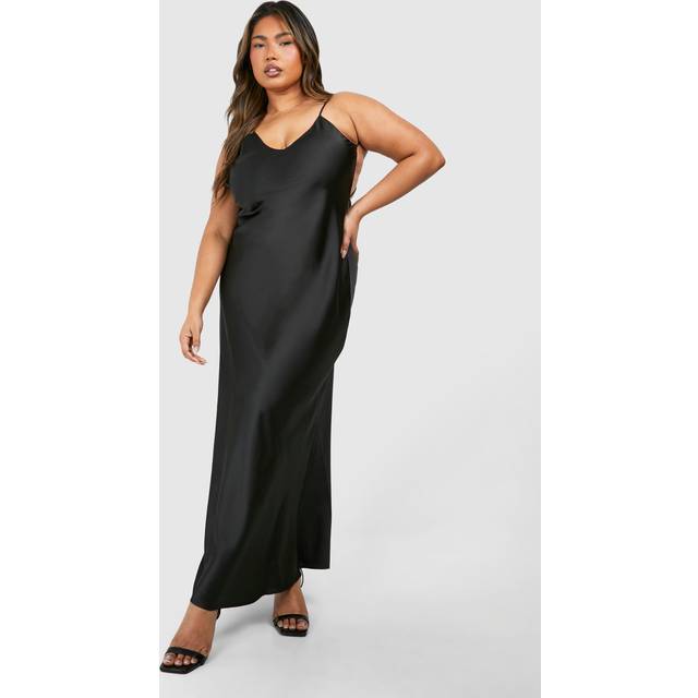 Womens Plus Open Back Detail Satin Maxi Dress - Black - 18, Black