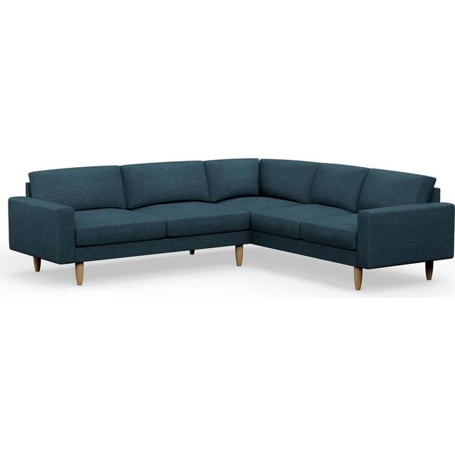 Hutch Fabric Block Arm 6 Seater Corner Sofa - Aegean Blue
