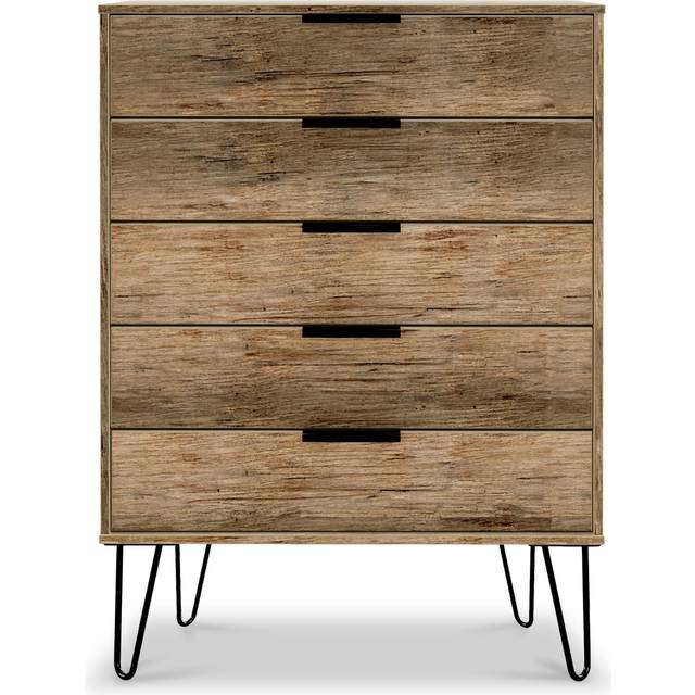 Moreno Rustic Oak 5 Drawer Chest with Black Hairpin Legs | Roseland