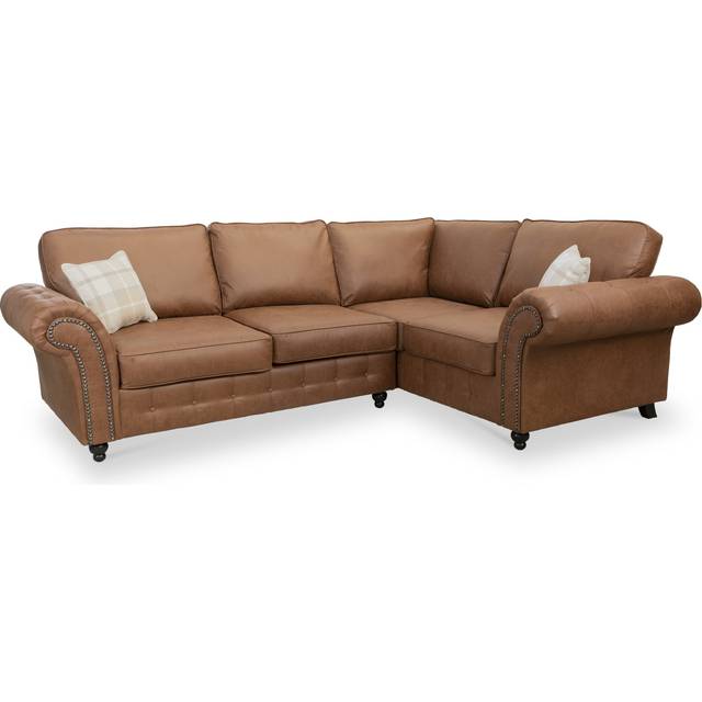 Edward Faux Leather Corner Sofa | Brown Cream Black | Roseland