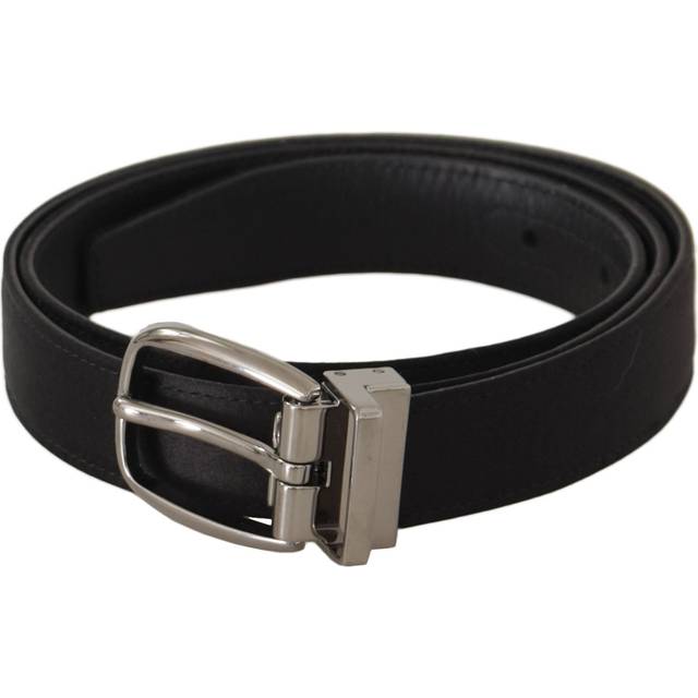 Dolce & Gabbana Black Calf Leather Silver Logo Metal Buckle Belt - 90 cm / 36 Inches