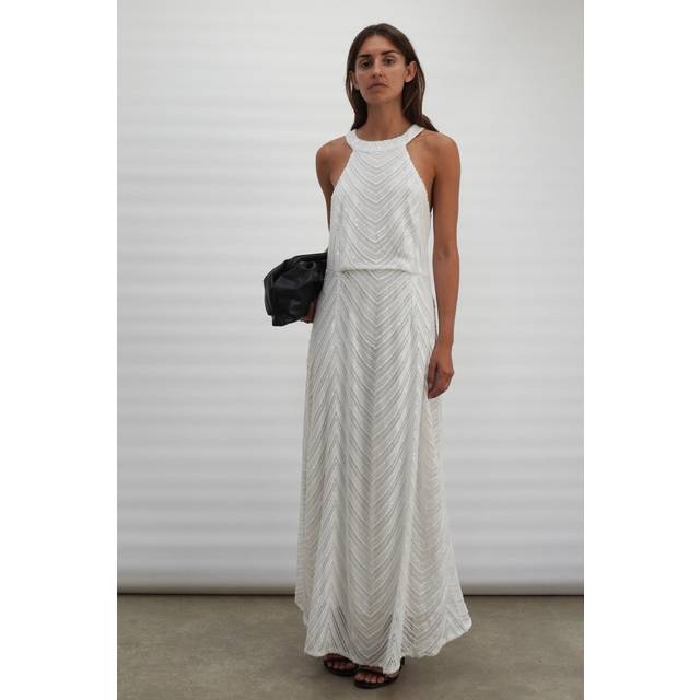 Religion Halterneck Beaded Sequin Midi Maxi Dress - White, White, Size 8, Women